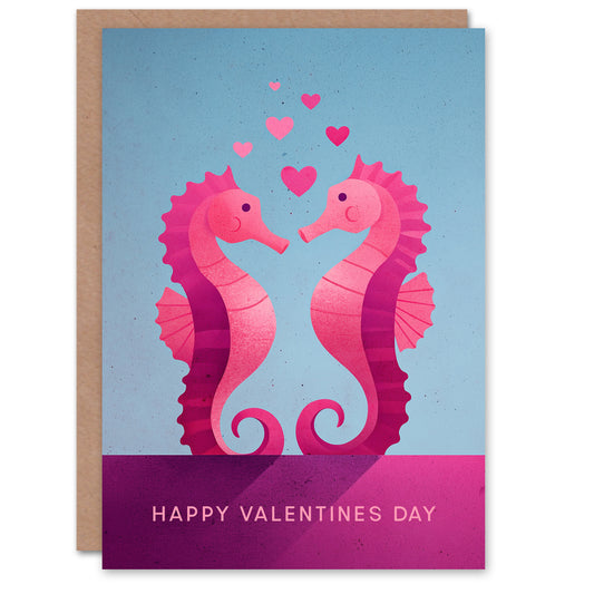 Seahorse Pair in Love Purple Pink Dancing Mates Valentine's Day Card