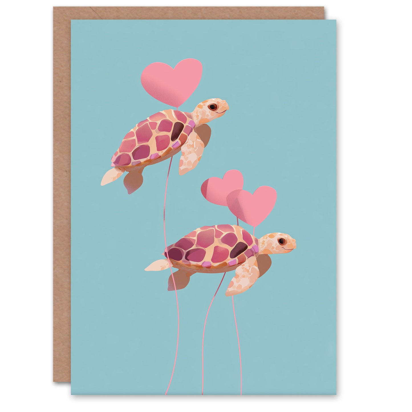 Skybound Love Cute Sea Turtles and Heart Balloons Valentine's Day Card