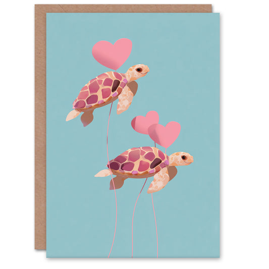 Skybound Love Cute Sea Turtles and Heart Balloons Valentine's Day Card