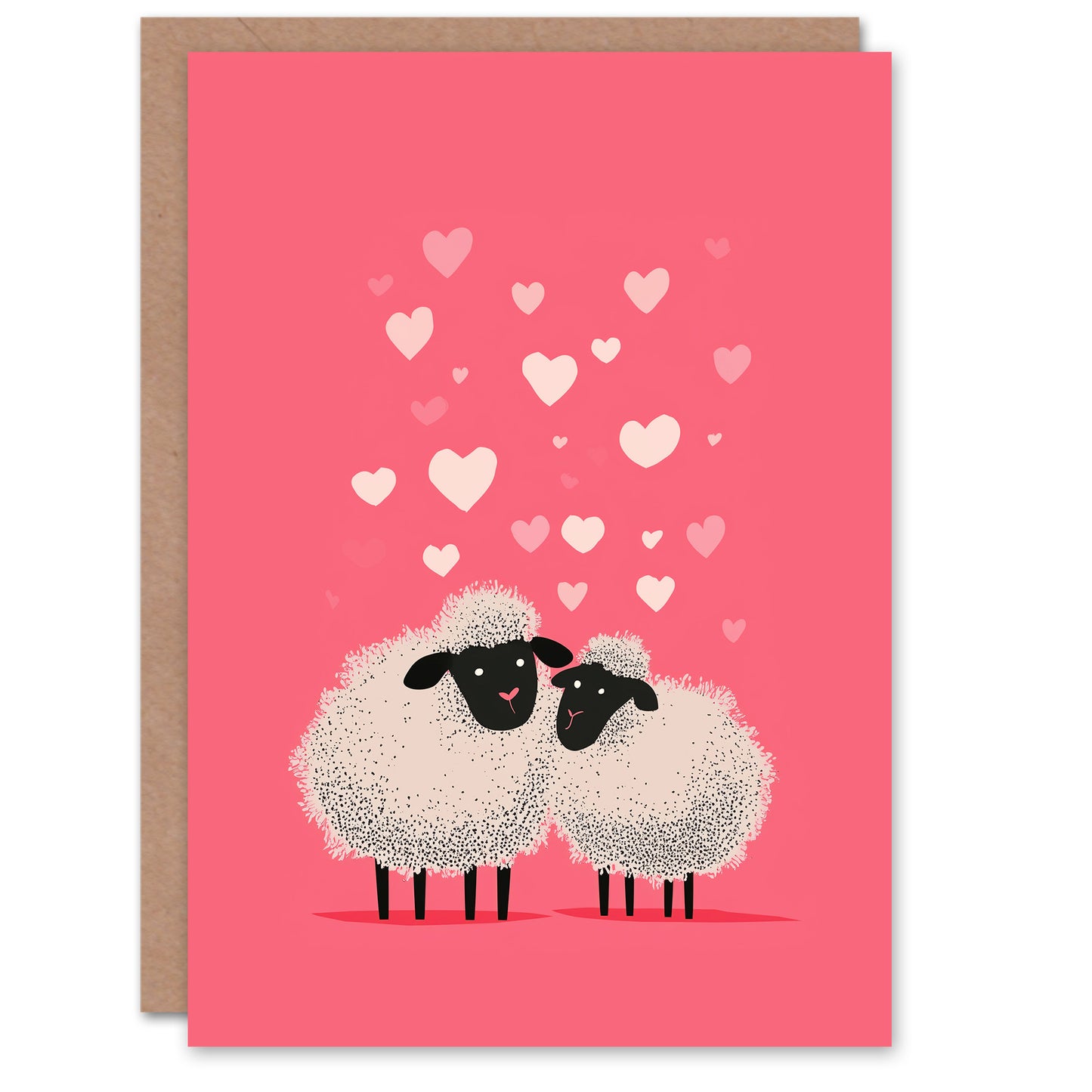 Two Cute Woolly Sheep In Love Modern Illustration Valentine's Day Card