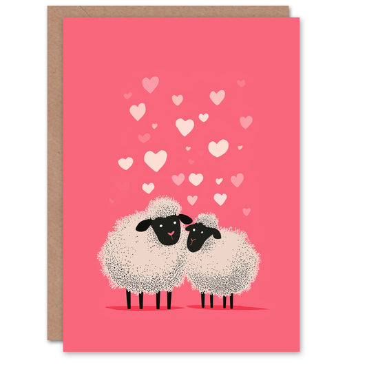 Two Cute Woolly Sheep In Love Modern Illustration Valentine's Day Card