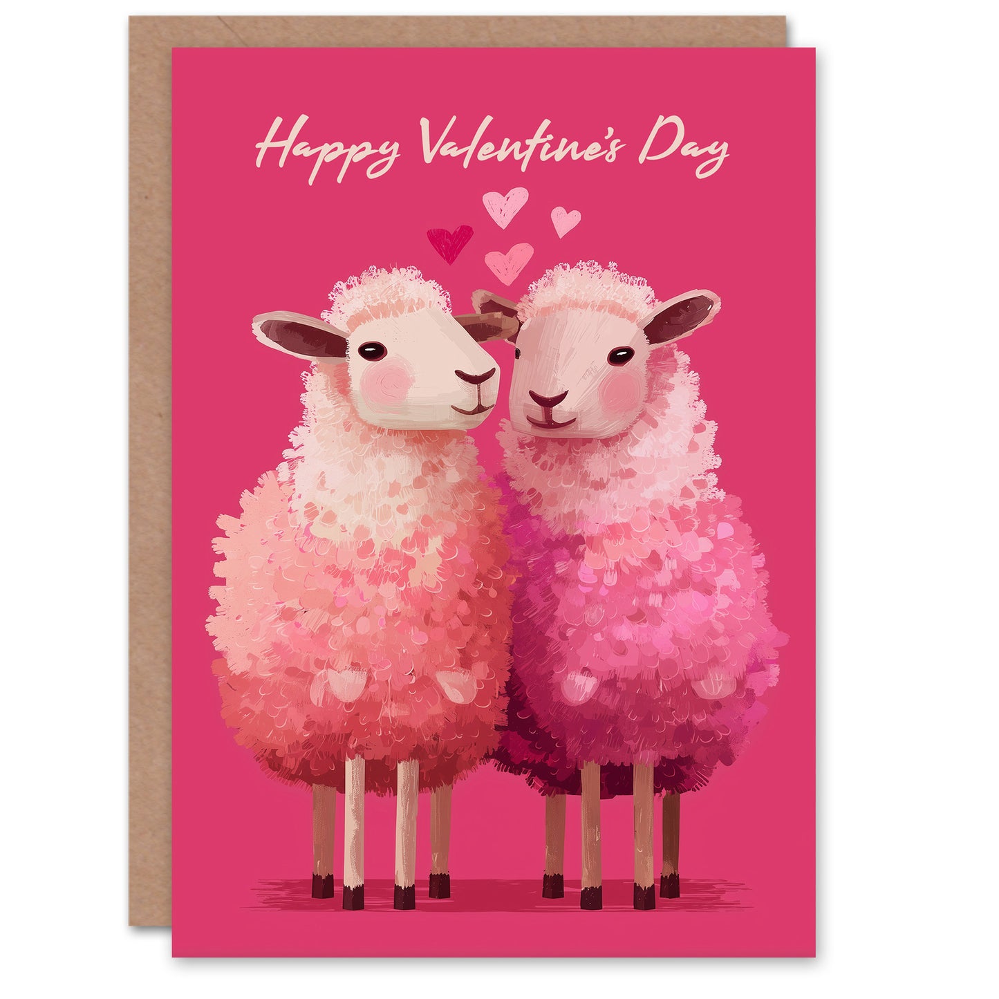 Love That's Woolly and True Cute Pink Sheep Couple Valentine's Day Card