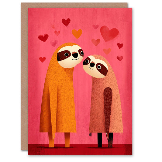 Love in Slow Motion Cute Sloths Modern Illustration Valentine's Day Card