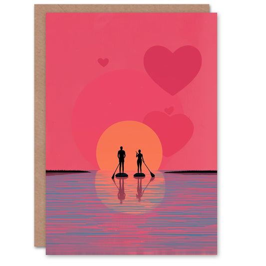 Paddling into The Sunset Romantic Coastal Landscape Valentine's Day Card