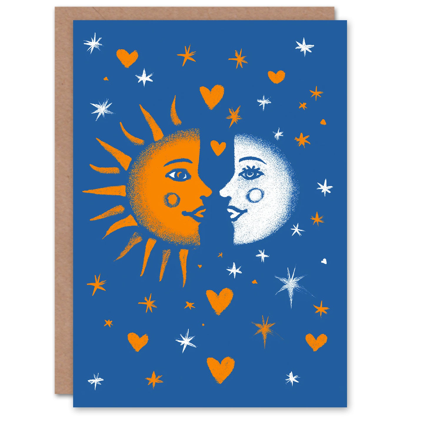 Sun and Moon Starry Love Heart Sky Folk Art Valentine's Day Card