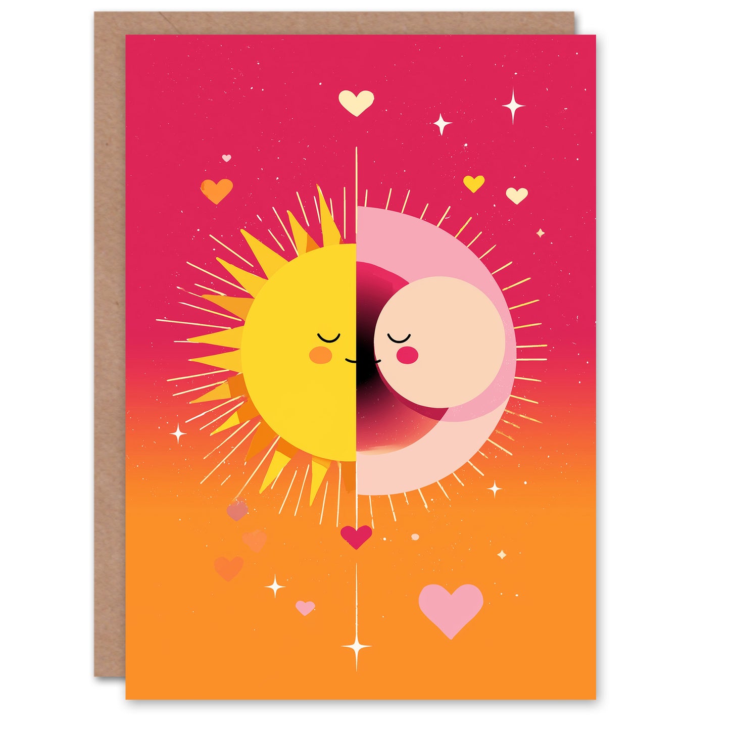 Celestial Couple Sun And Moon Modern Abstract Valentine's Day Card