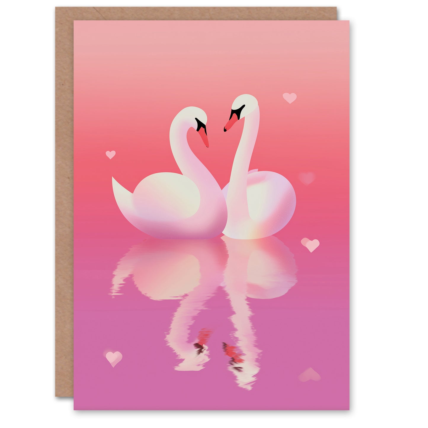 Elegant Swan Couple Gliding on Serene Pink Lake Valentine's Day Card