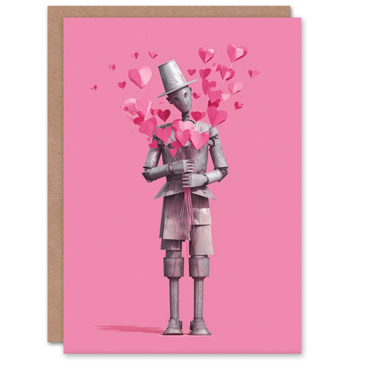 Tinman Holding Love Heart Balloon Bundle Bouquet Valentine's Day Card