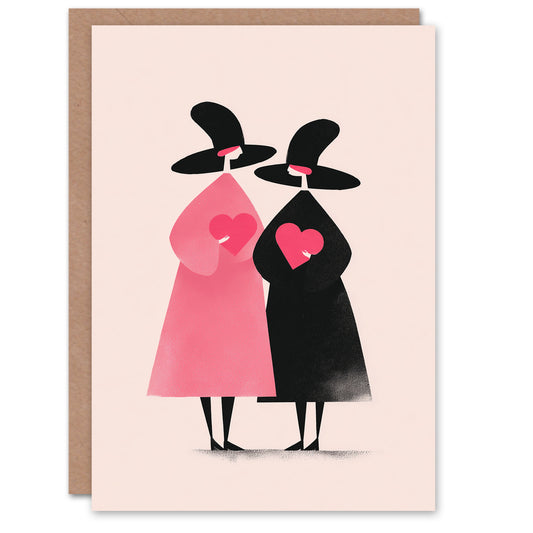 Coven of Two Cute Witch Couple Lovers Modern Valentine's Day Card