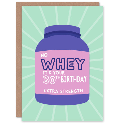 Funny 30th Birthday Card “No Whey It’s Your 30th Birthday” Gym Fitness Pun Purple
