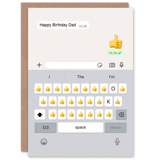 Funny Birthday Card for Dad “Happy Birthday Dad” Text Message Thumbs Up Design