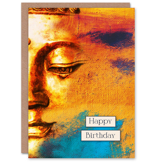 Happy Birthday Gold Buddha Face Modern Painting Birthday Card