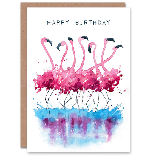 Happy Birthday Dancing Flamingos Watercolor Birthday Card