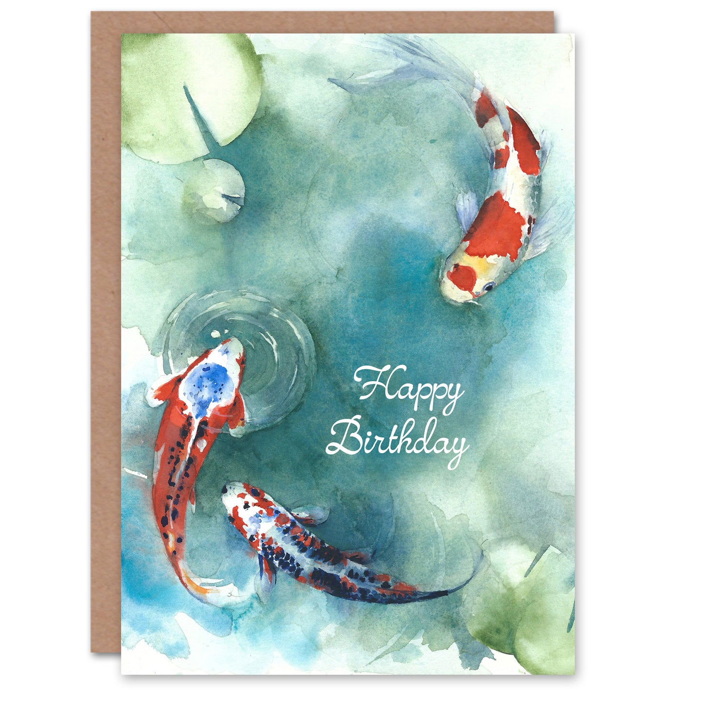 Happy Birthday Japanese Koi Fish and Lily Pads Birthday Card