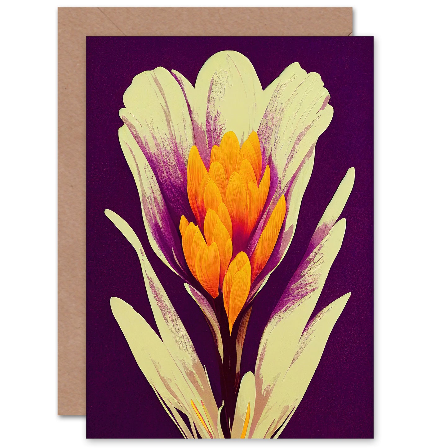 Elegant Flower Bloom Purple Orange Floral Birthday Card