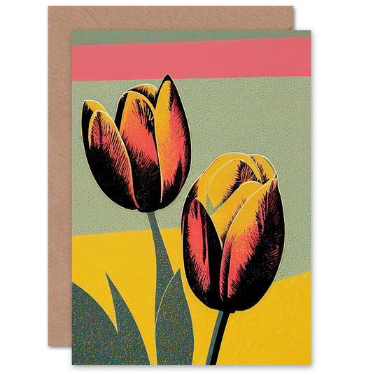 Boho Lytho Style Tulips Birthday Card