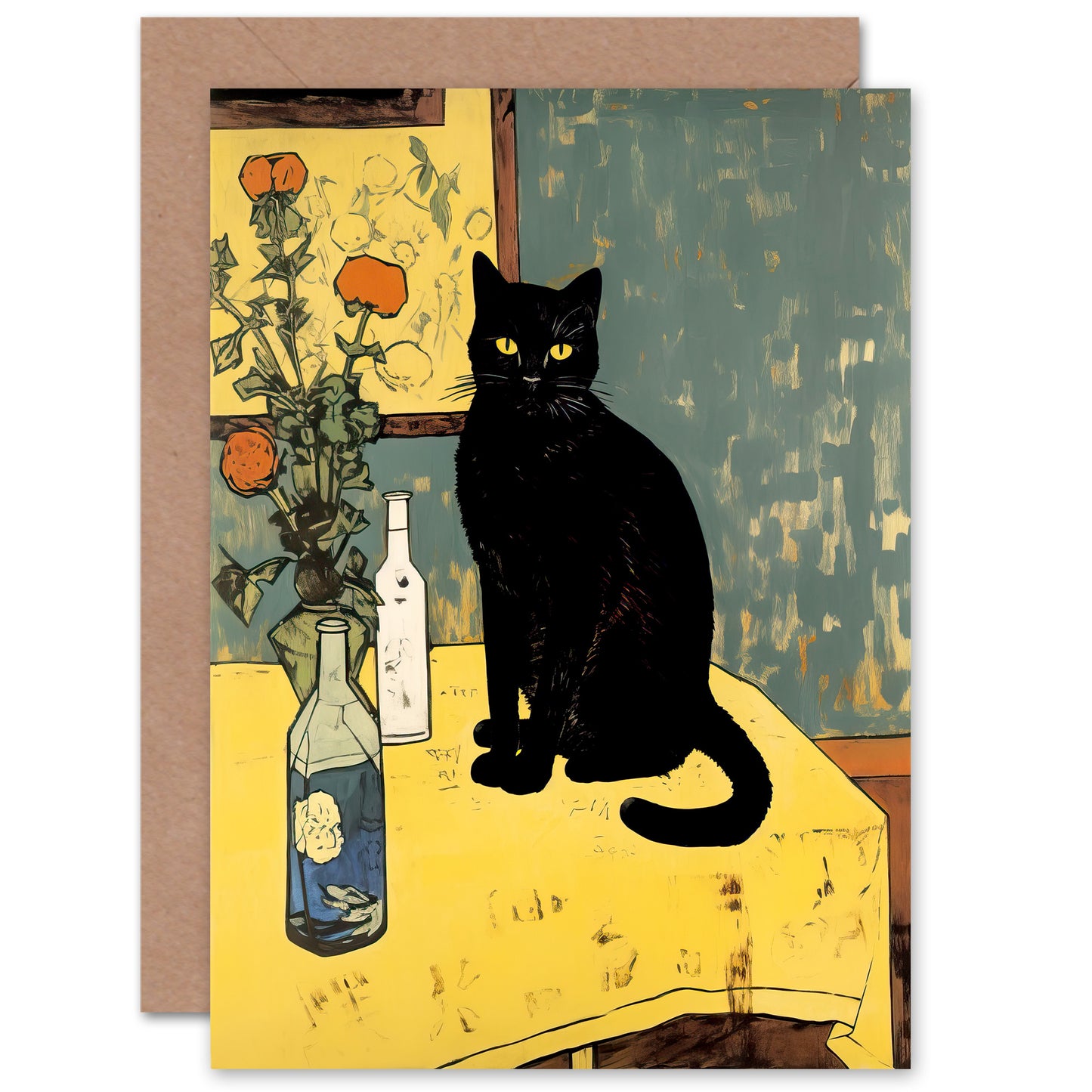 For Black Cat Lovers On Yellow Greeting Card