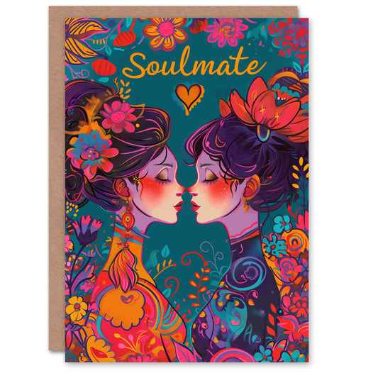 Soulmate Gay Girls Women LGBT Floral Romantic Card