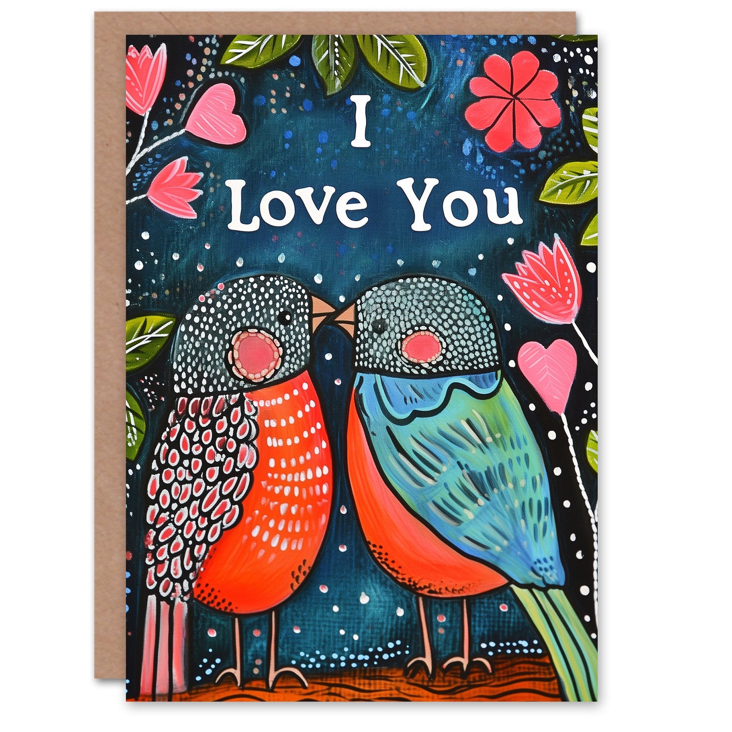 Love You Lovebirds Flowers Romantic Card