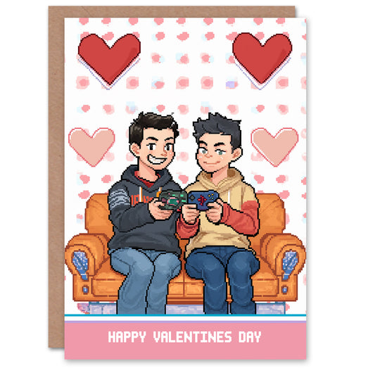 Gay Gamers Video Games Pixel Art Valentine's Card