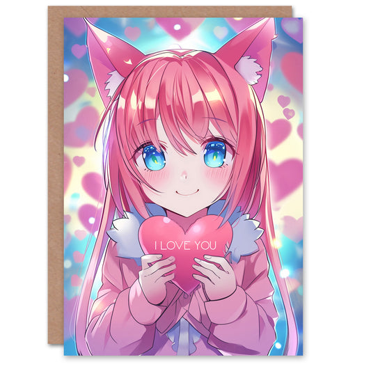 I Love You Anime Manga Girl Kawaii Romantic Card