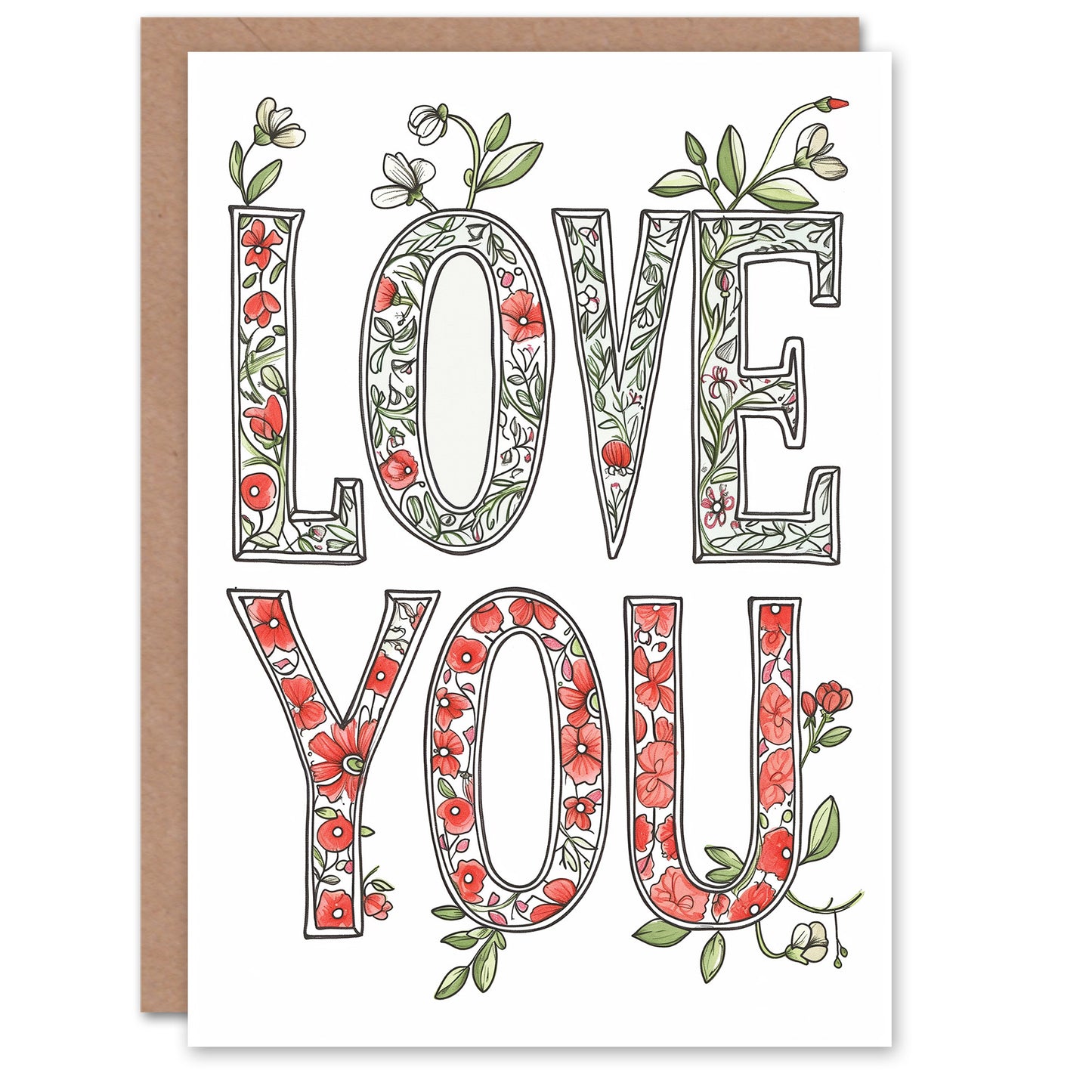 Love You Floral Typography Romantic Card