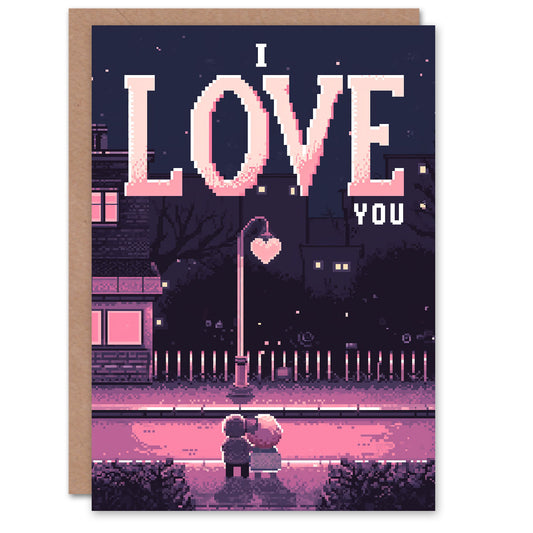 Pixel Art Love You Night Alley Stars Romantic Card