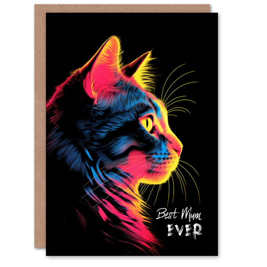 Best Ever Vibrant Neon Cat Lover Mother's day Card