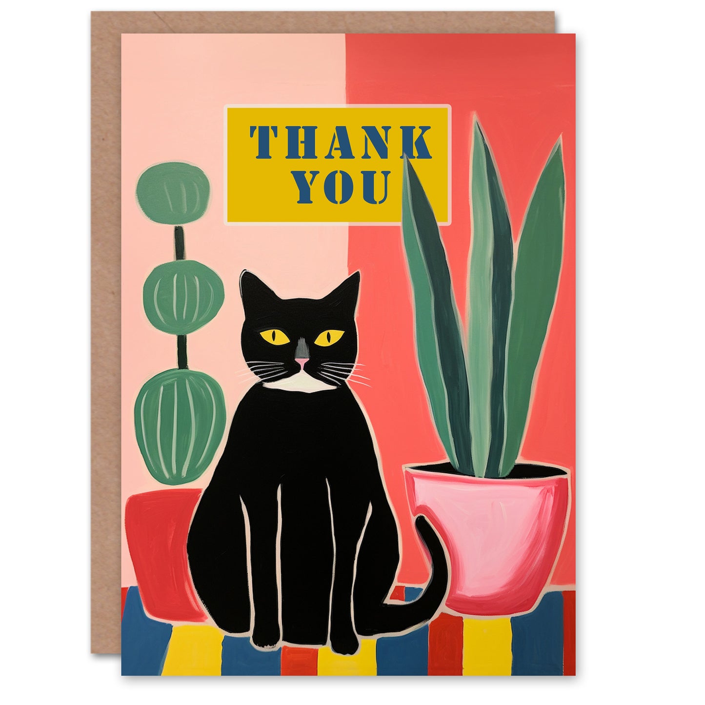 Plant Lover Black Cat Painting Thank You Card