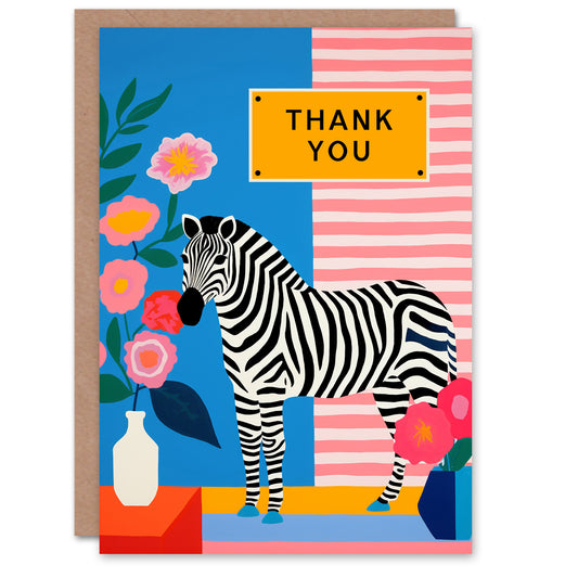 Floral Feminine Stripes Zebra Thank You Card