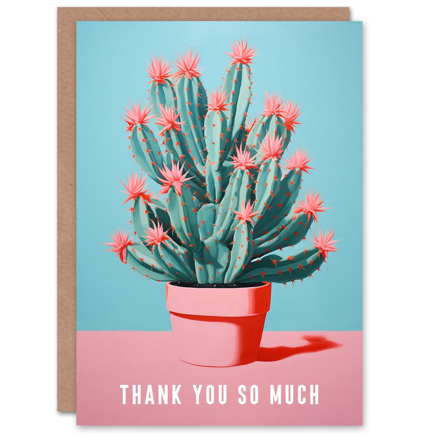Blooming Cactus Pink Flowers Thank You Card