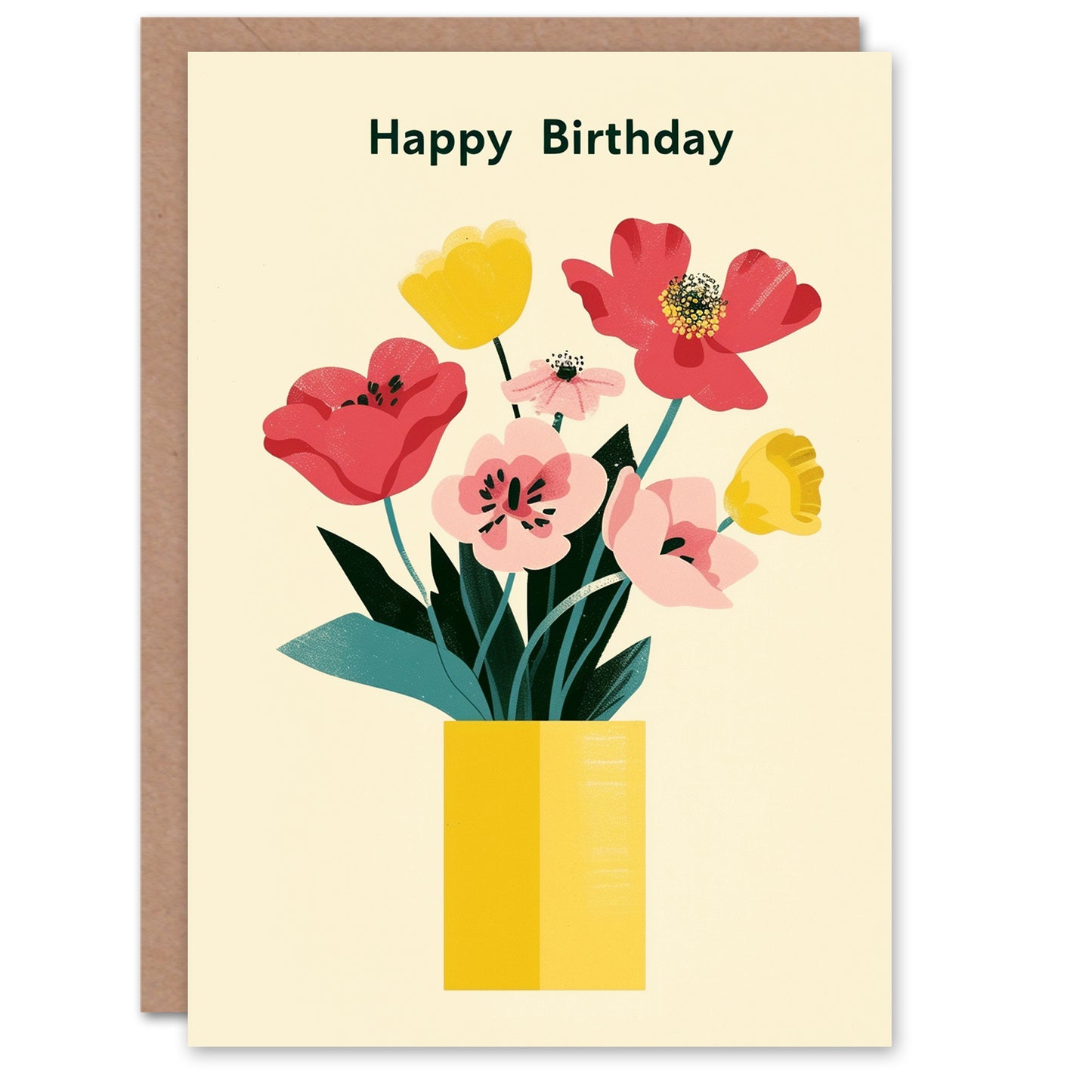 Poppy Flower Bouquet Vase Birthday Card