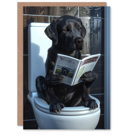 Labrador On Toilet Painting Funny Dog Lover Greeting Card