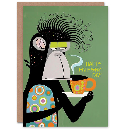 Chimp Dad Drinking Tea or Coffee Father's Day Card