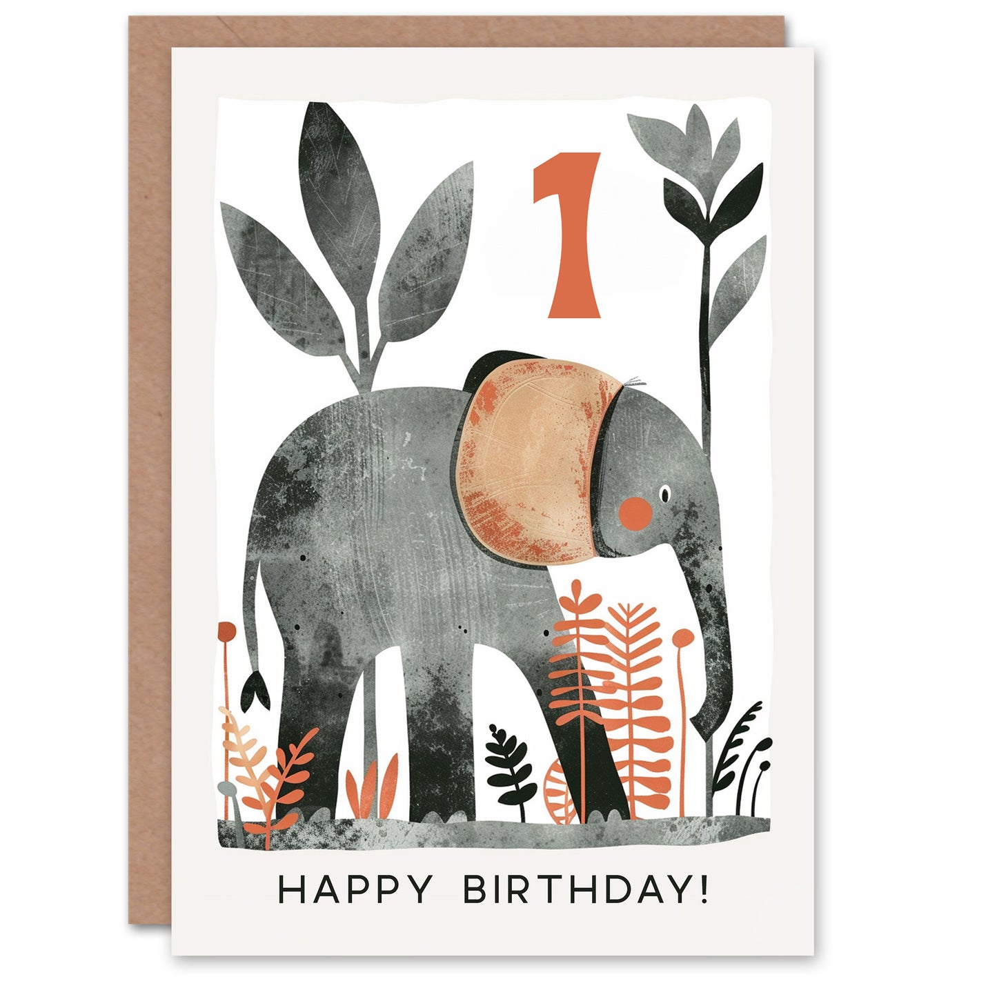Elephant Safari Nature Animal Cartoon Cute Kids Birthday Card