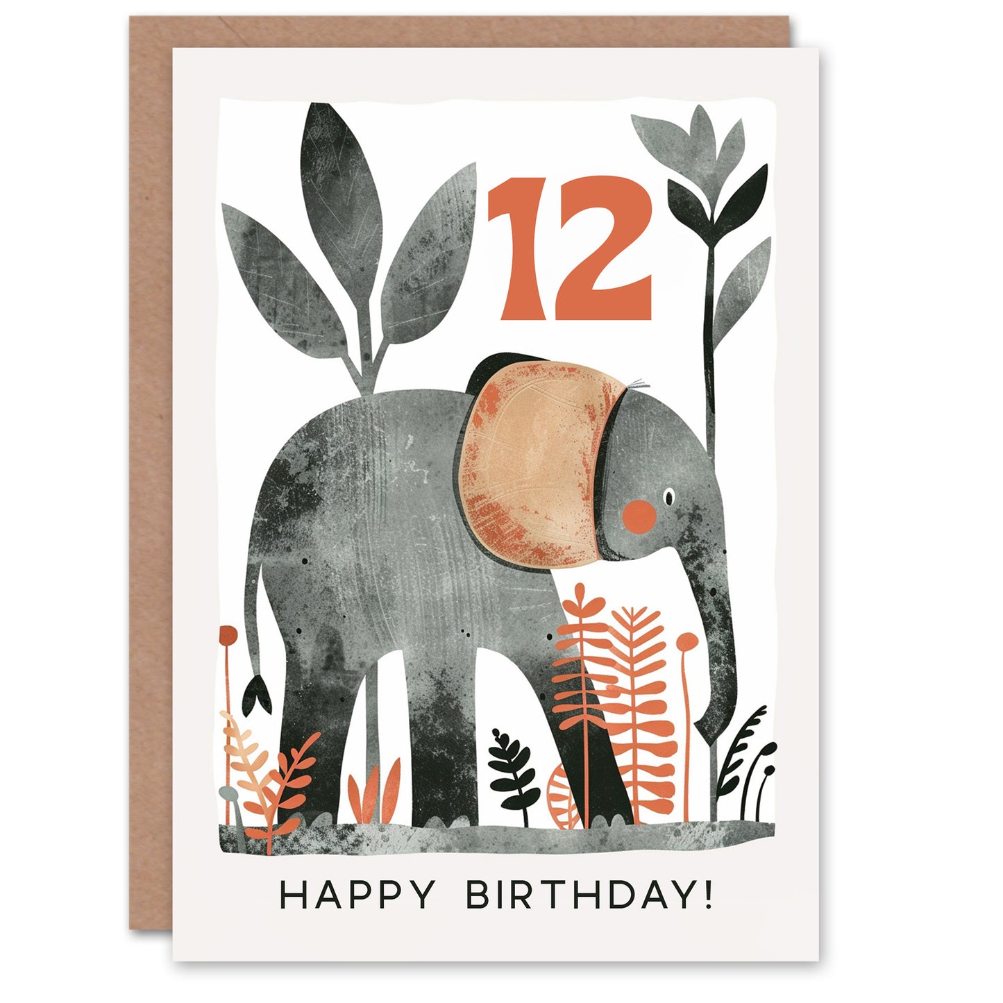 Elephant Safari Nature Animal Cartoon Cute Kids Birthday Card