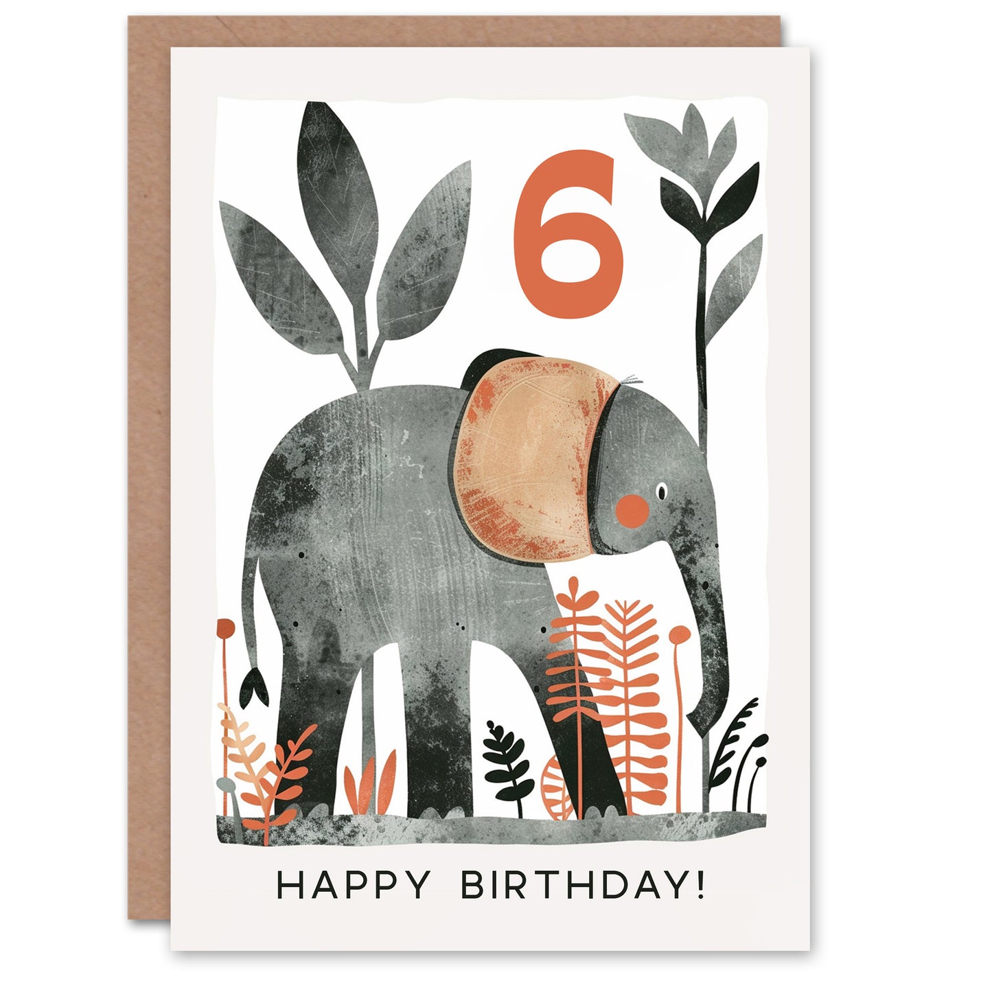 Elephant Safari Nature Animal Cartoon Cute Kids Birthday Card