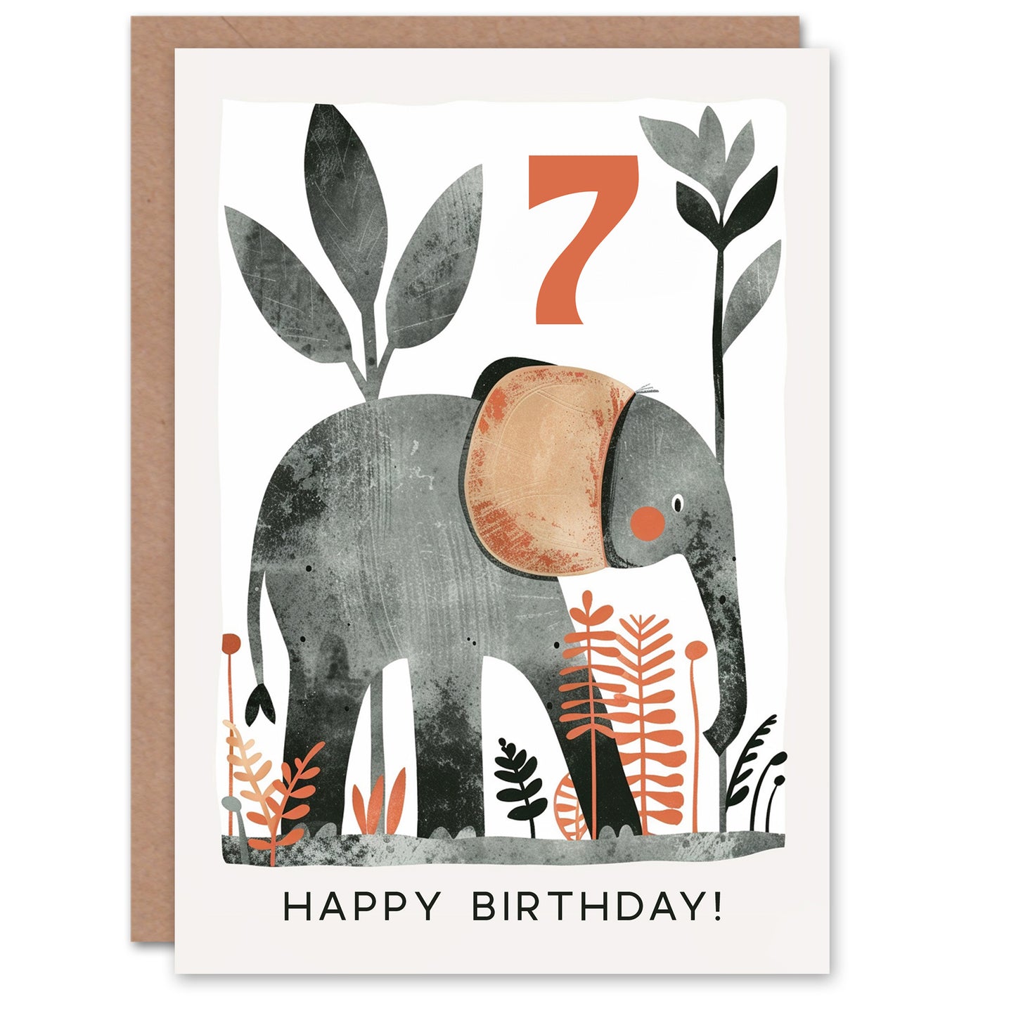 Elephant Safari Nature Animal Cartoon Cute Kids Birthday Card