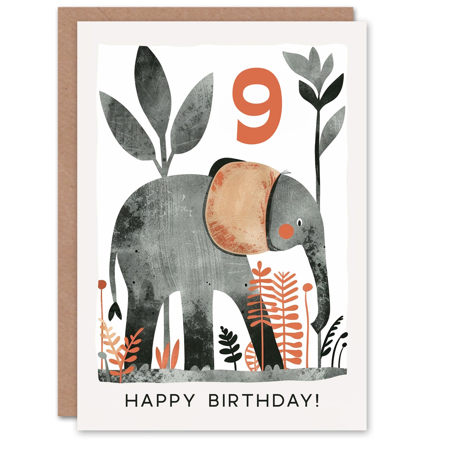 Elephant Safari Nature Animal Cartoon Cute Kids Birthday Card