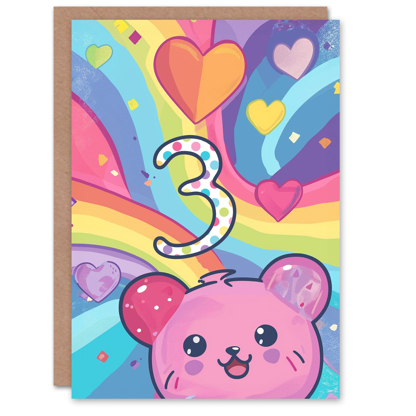 Hamster Bear Rainbow Kawaii Cartoon Cute Kids Birthday Card