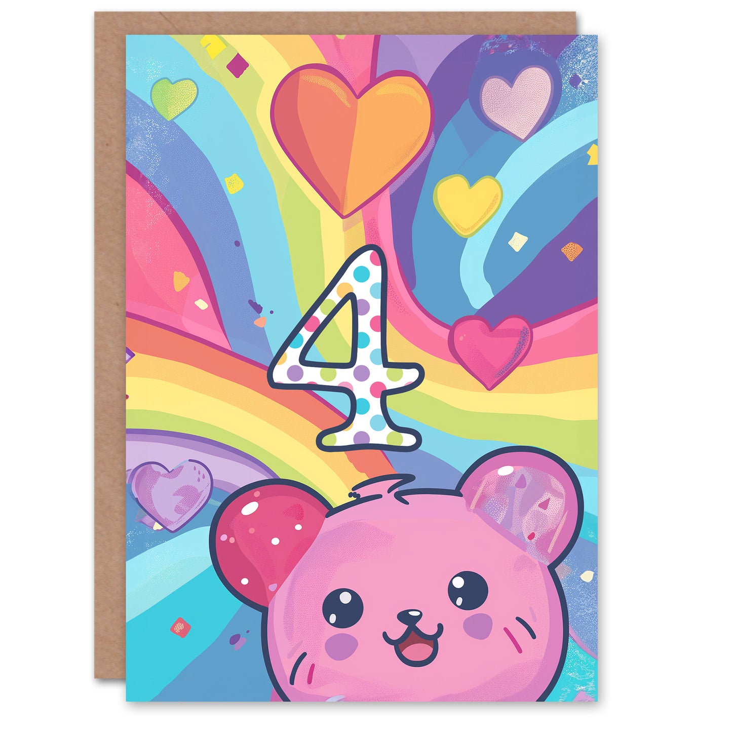 Hamster Bear Rainbow Kawaii Cartoon Cute Kids Birthday Card
