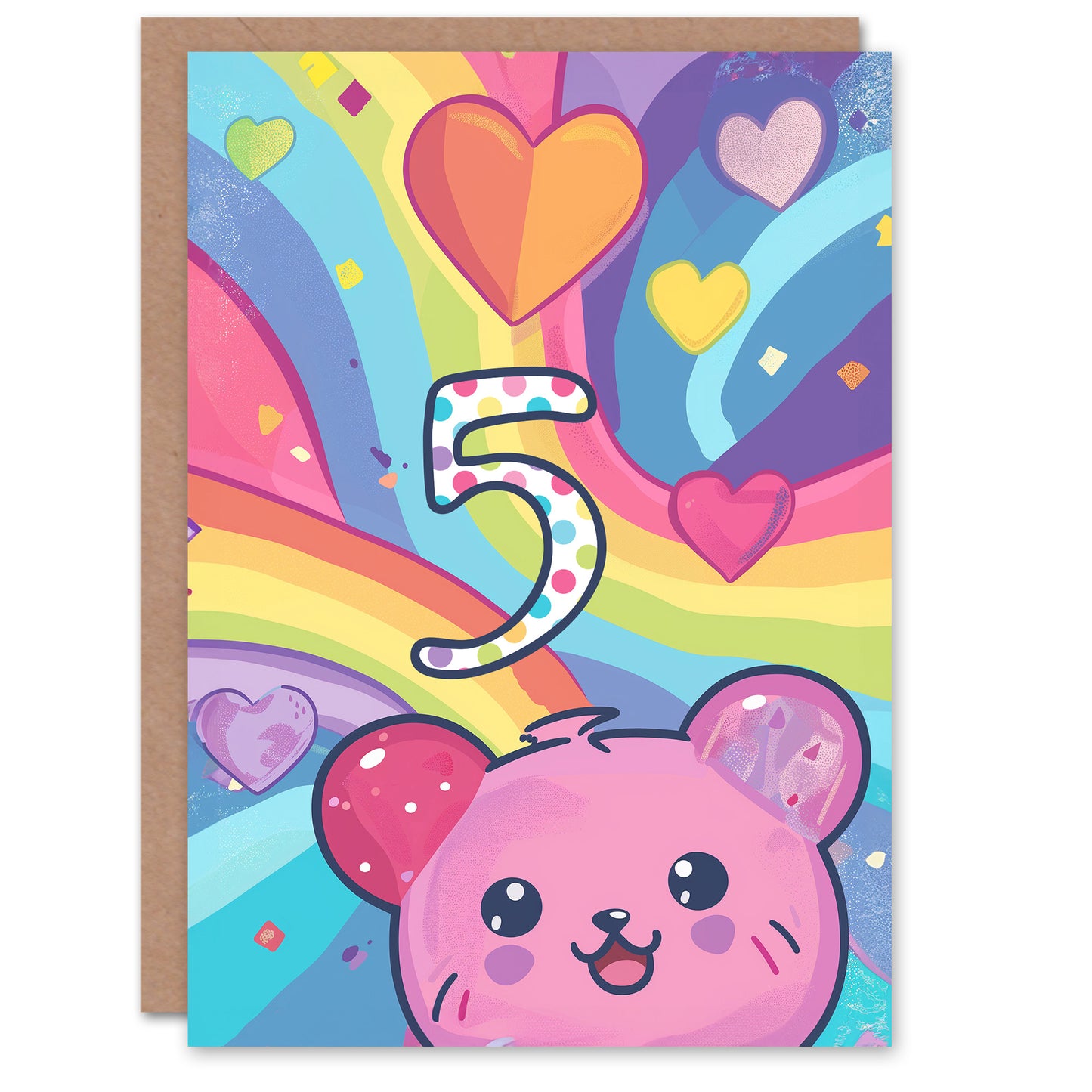 Hamster Bear Rainbow Kawaii Cartoon Cute Kids Birthday Card
