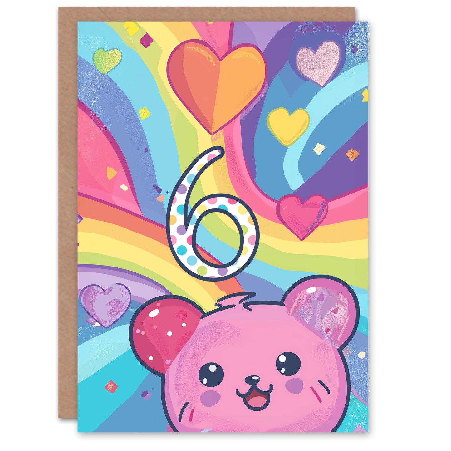 Hamster Bear Rainbow Kawaii Cartoon Cute Kids Birthday Card