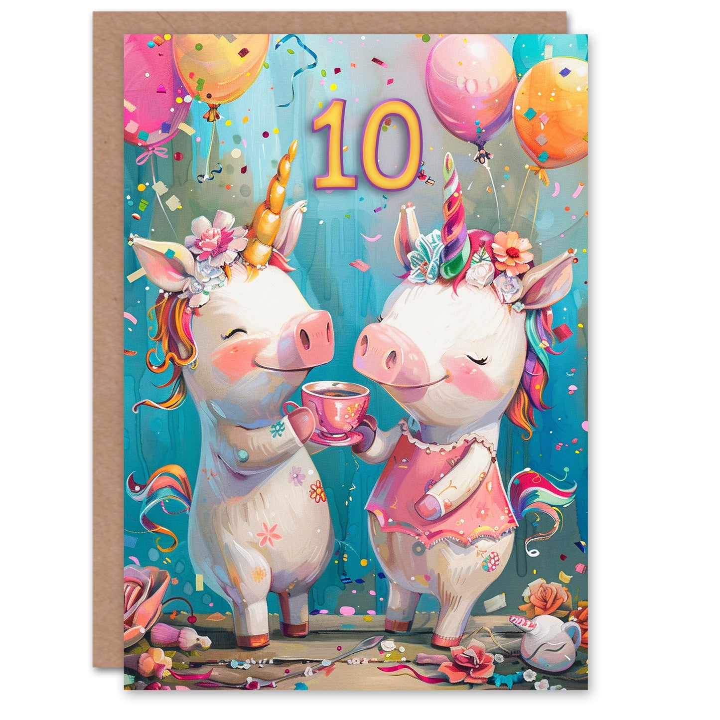 Cute Pig Unicorn Piglet Party Balloons Kids Birthday Card