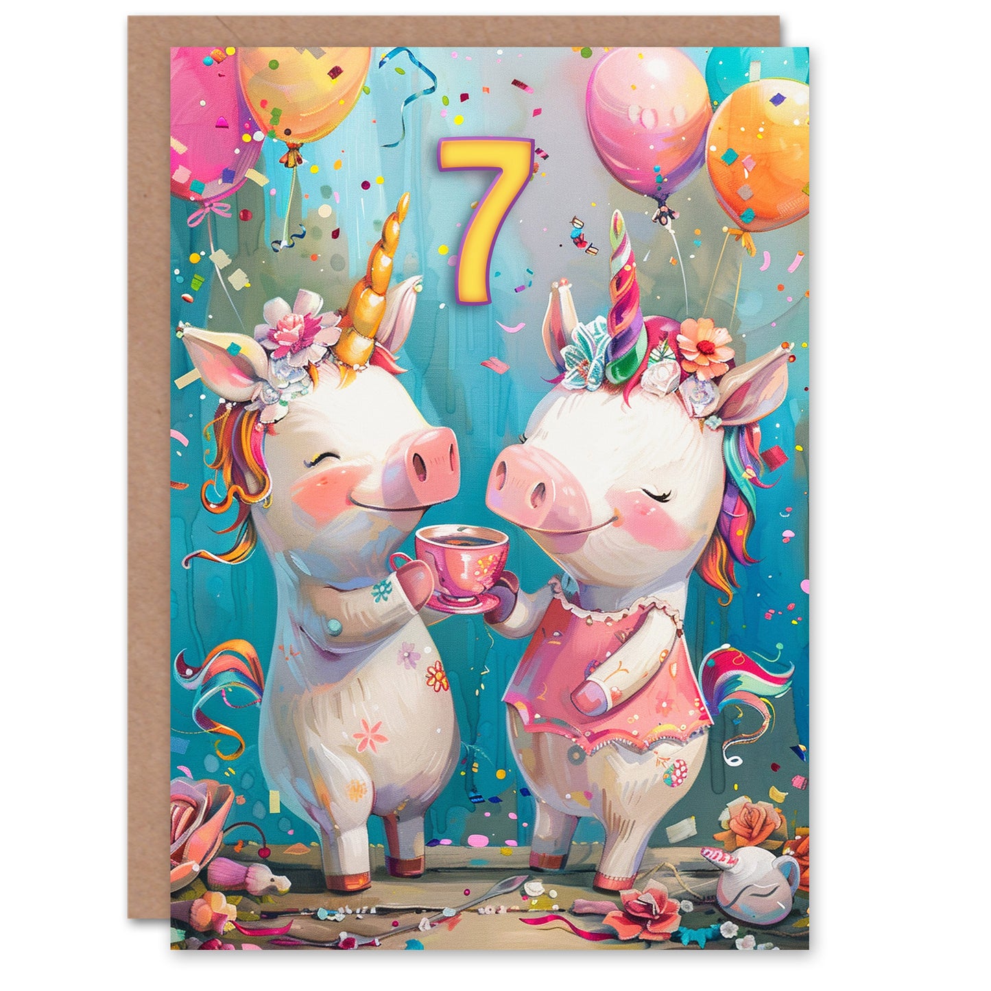 Cute Pig Unicorn Piglet Party Balloons Kids Birthday Card