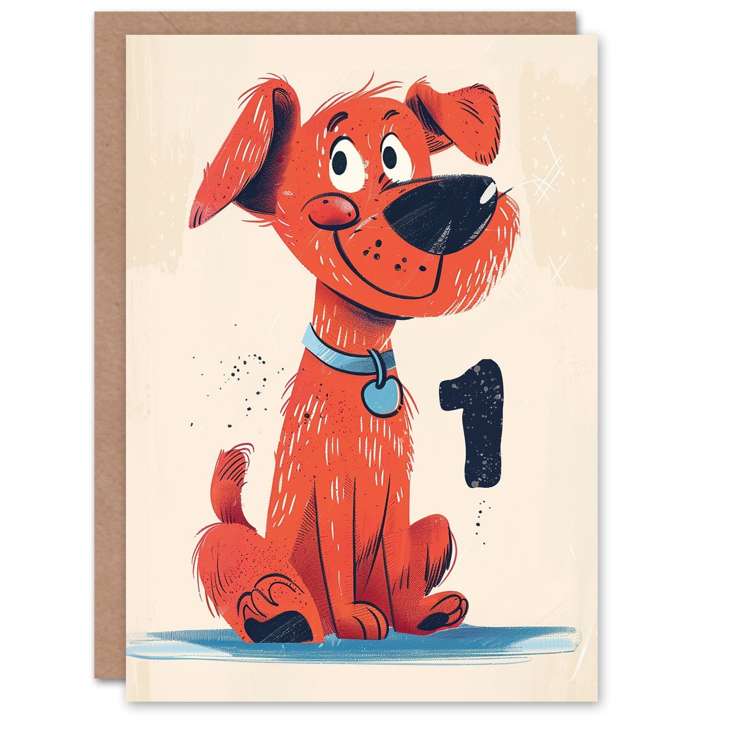 Red Dog Puppy Cute Cartoon Kids Birthday Card