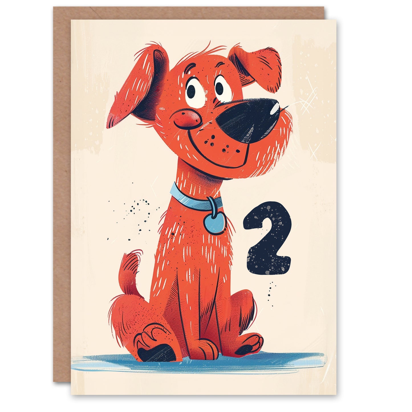 Red Dog Puppy Cute Cartoon Kids Birthday Card