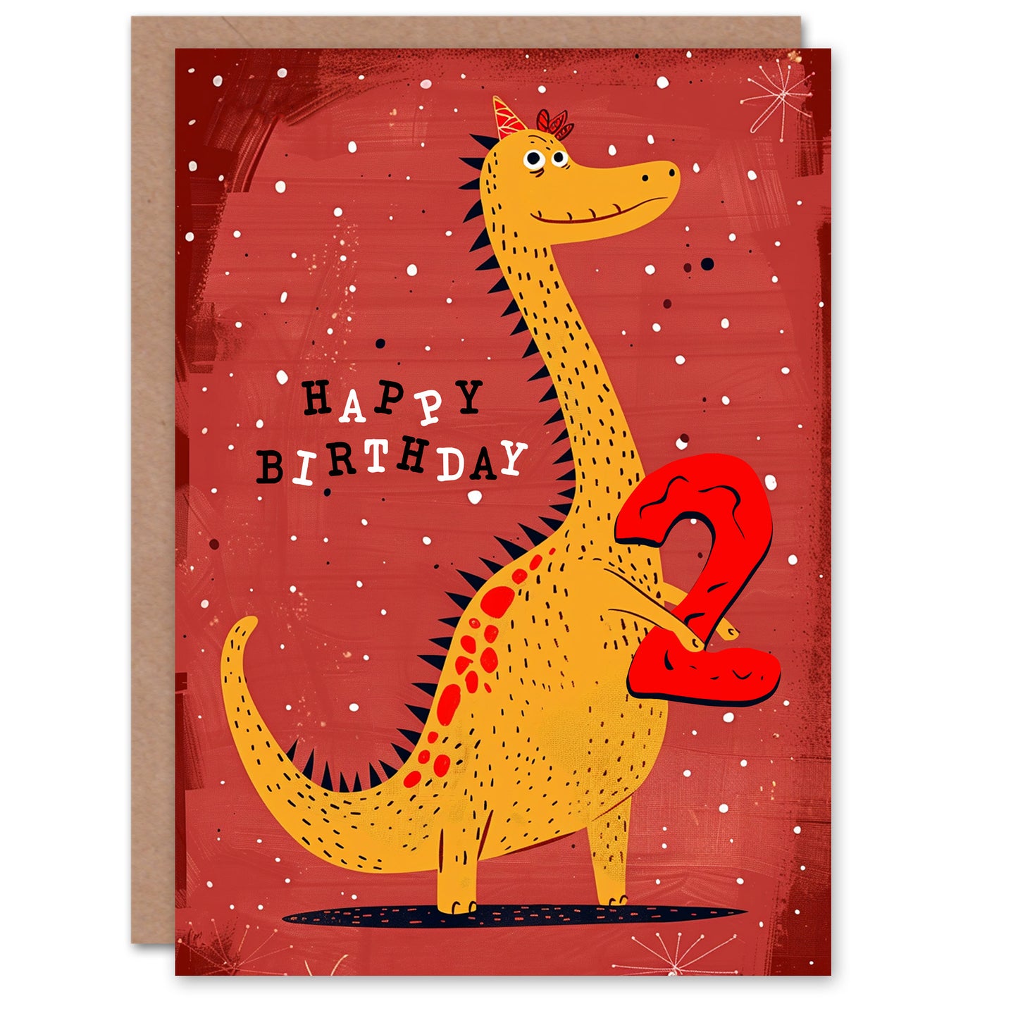 Spiky Yellow Red Dinosaur Cartoon Cute Kids Birthday Card