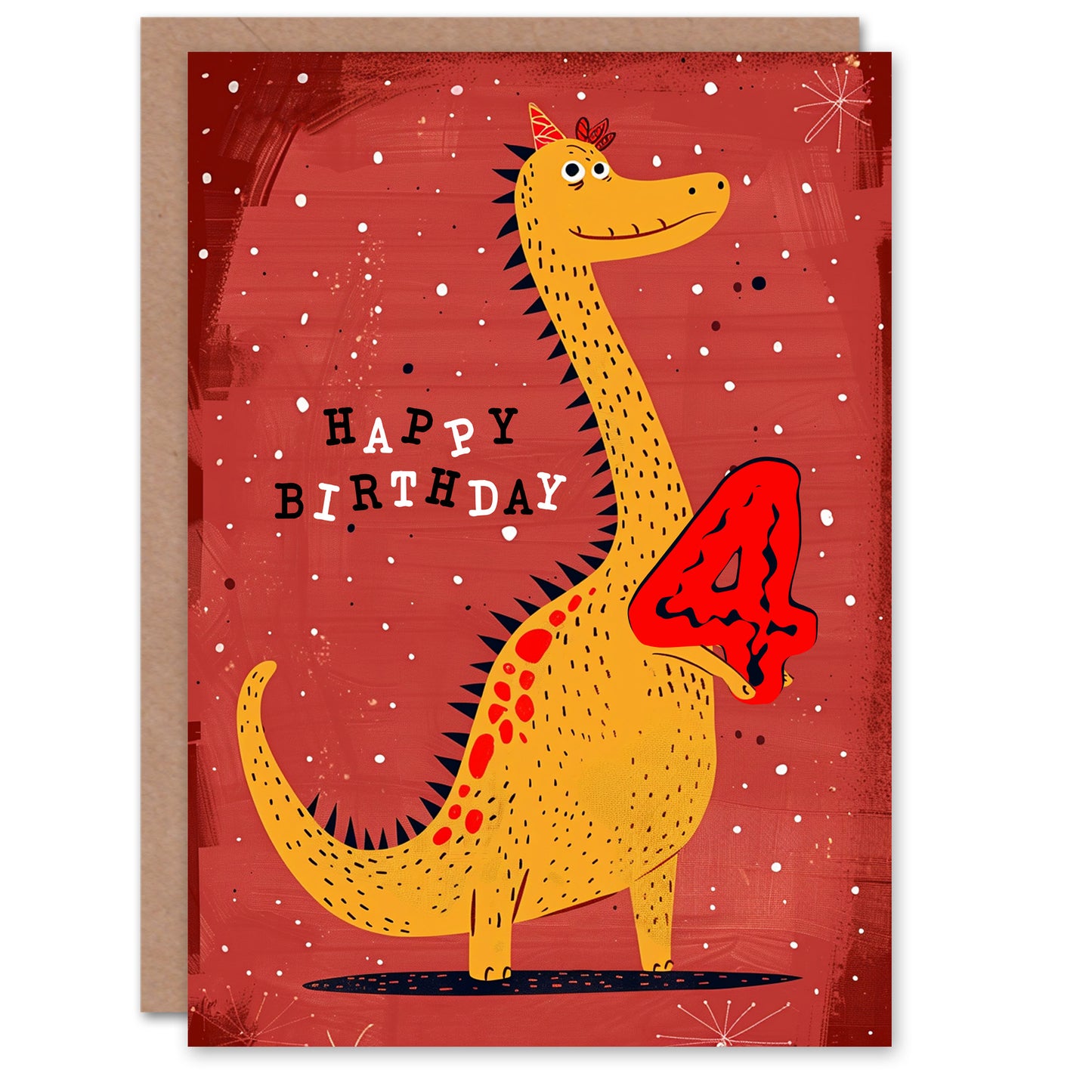 Spiky Yellow Red Dinosaur Cartoon Cute Kids Birthday Card