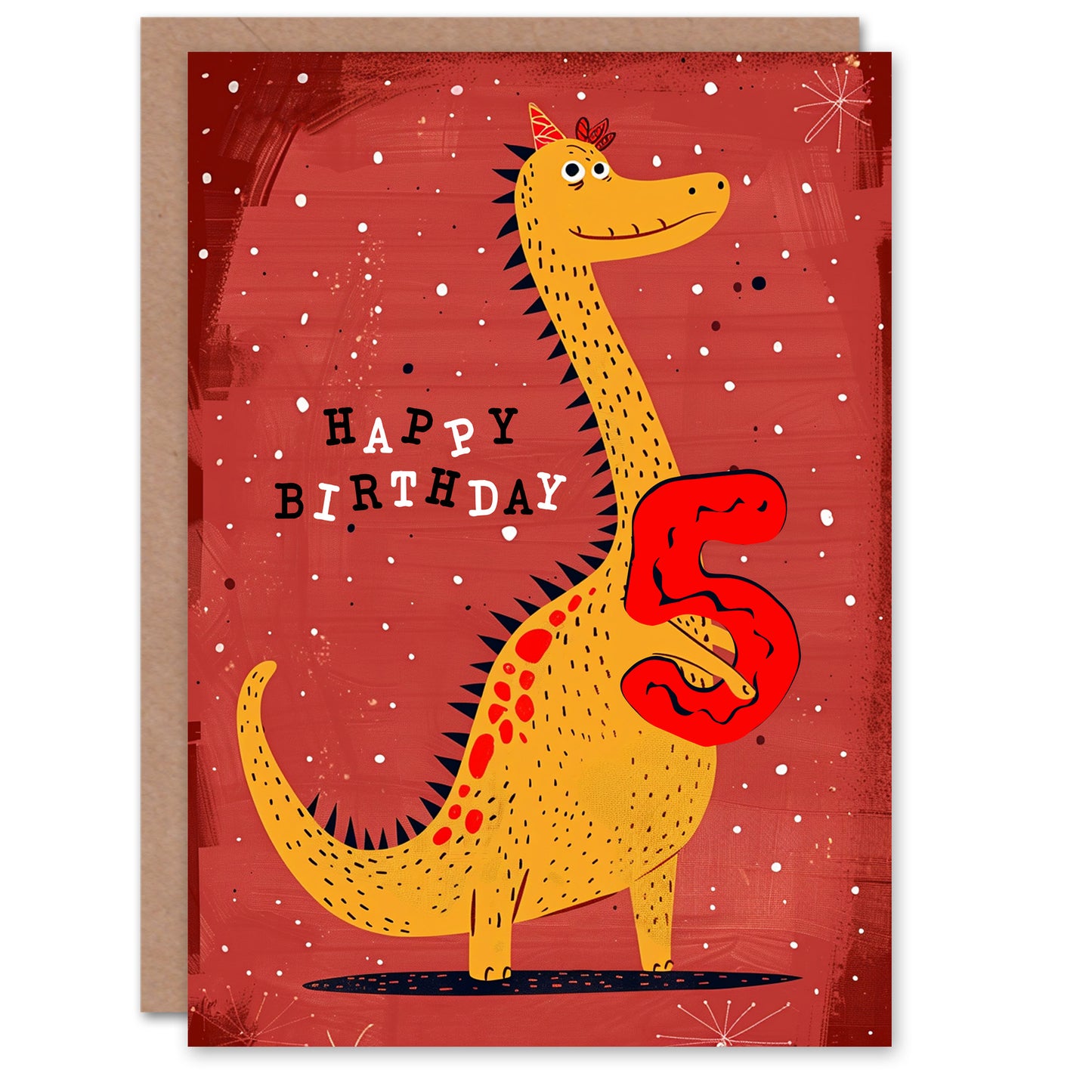 Spiky Yellow Red Dinosaur Cartoon Cute Kids Birthday Card